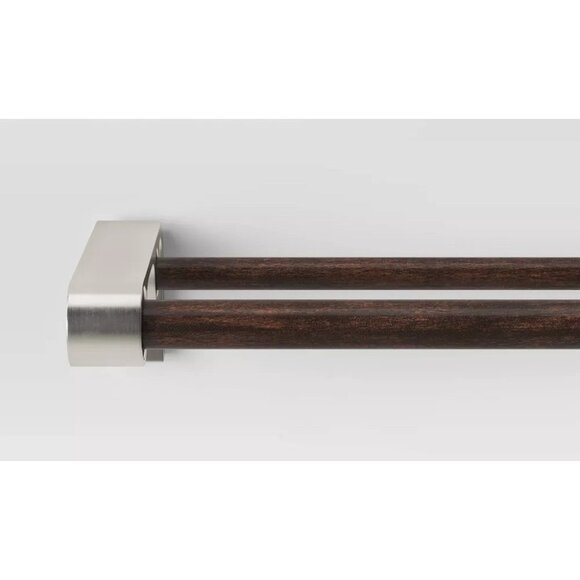 Threshold Nickel & Dark Brown Finish Expandable Dual Curtain Rod 66" - 120" Long - Picture 1 of 5